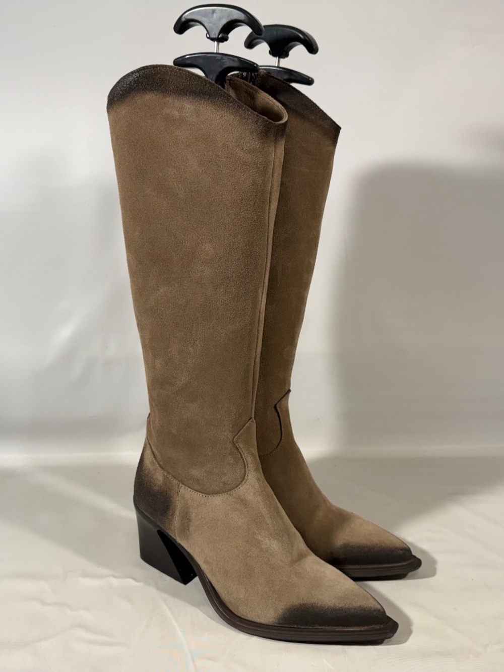 Emanuelle Crasto Suede Leather Block Heel Long Boot Side Zip Women’s 37/7 Italy